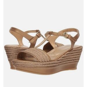 Stuart Weitzman Gold Braided Leather Metallic Platform Wedge Espadrilles, 7.5